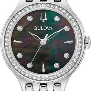 Bulova Ladies' Classic Crystal Silver Stainless Steel 3-Hand Quartz Watch 96L316